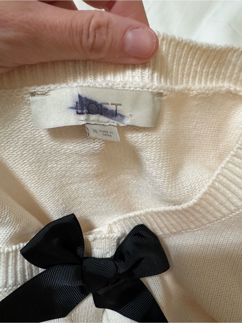 LOFT Cream Cardigan with Black Bow Accents - Picture 2 of 7